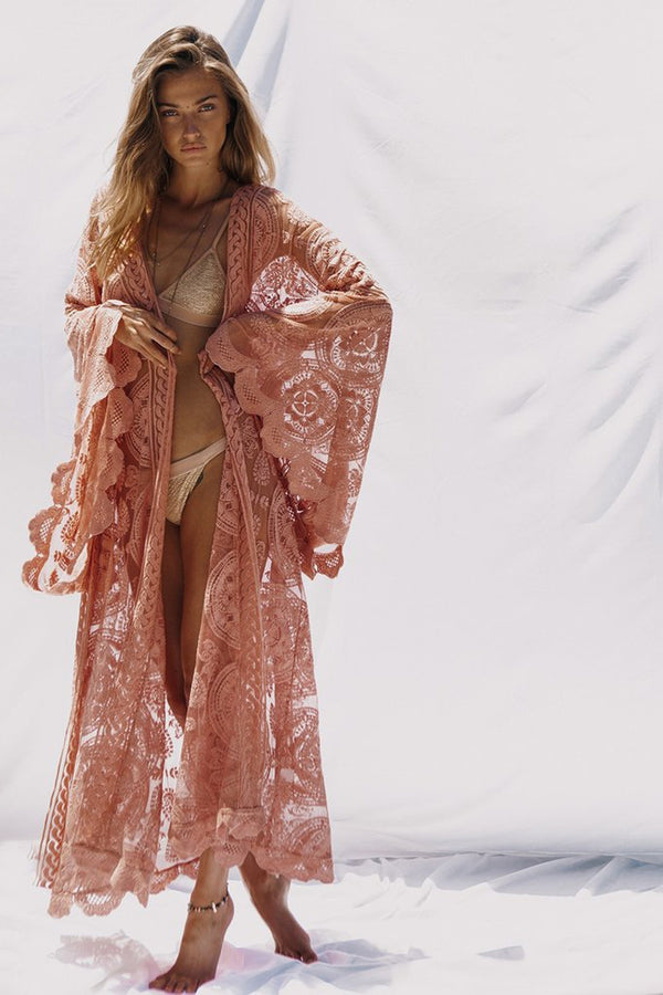 Cardigan Bohemio Largo de Encaje para Mujer - Talla Grande