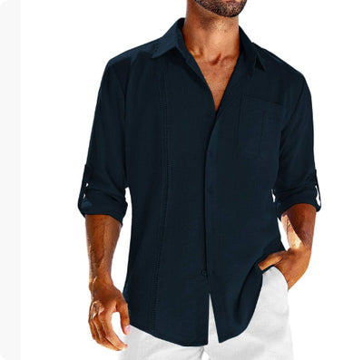 Camisa Polo Casual de Manga Larga con Bolsillo y Cuello Encaje para Hombre - Image 10