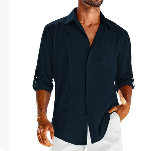 Camisa Polo Casual de Manga Larga con Bolsillo y Cuello Encaje para Hombre - Image 10