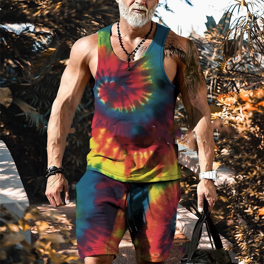 Conjunto Hip Hop Urbano: Camiseta sin Mangas Estampada + Shorts Coloridos - Image 3