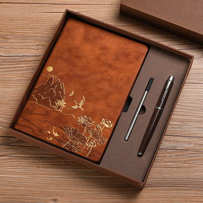 Set de Cuaderno A5 Estilo Chino Vintage para Negocios y Oficina en Caja de Regalo