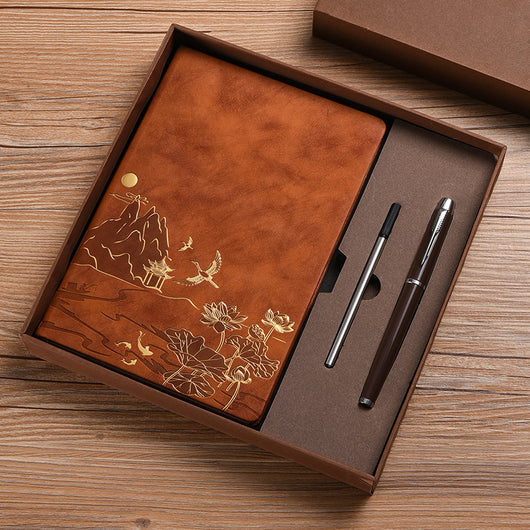 Set de Cuaderno A5 Estilo Chino Vintage para Negocios y Oficina en Caja de Regalo