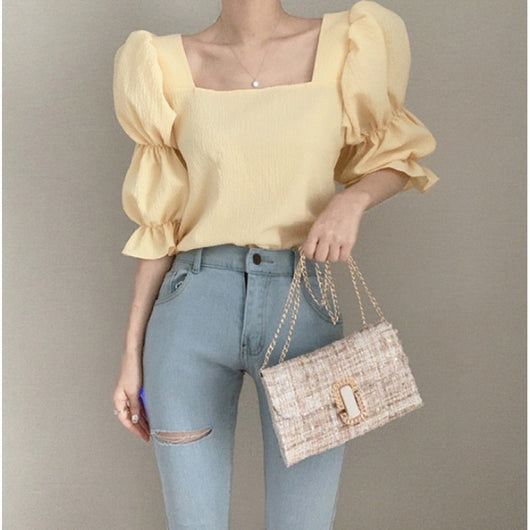 Blusa de Gasa con Escote Cuadrado y Mangas Abullonadas - Image 2