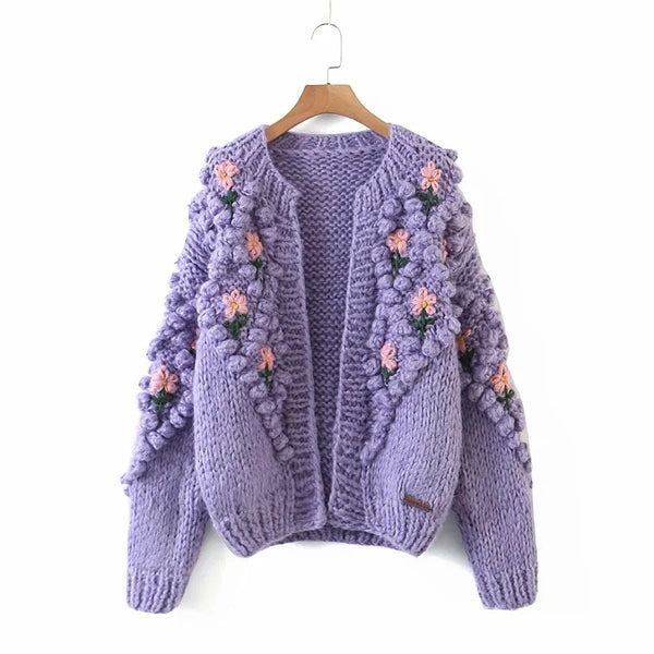 Abrigo Suéter de Flores Tejido a Mano