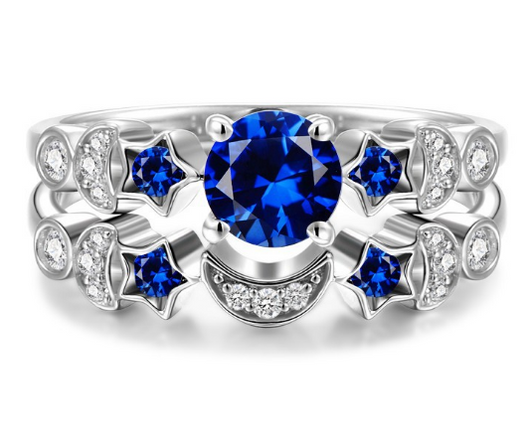 Anillo de Luna Azul Compromiso - Diseño Europeo Piedra Gema Incrustada - Image 2