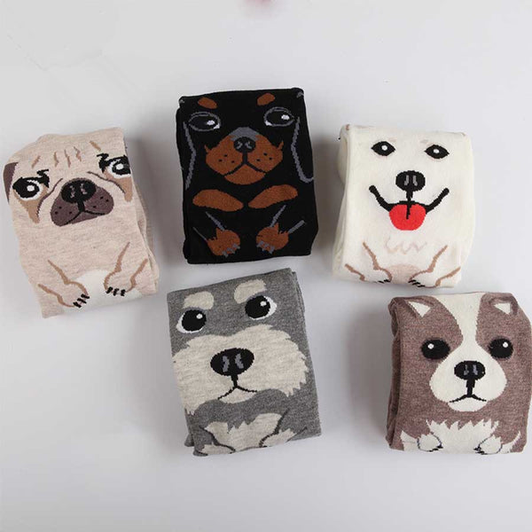 Calcetines Estampados con Expresiones de Perrito Adorable para Mujer