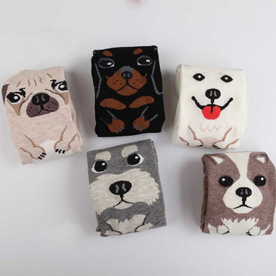 Calcetines Estampados con Expresiones de Perrito Adorable para Mujer