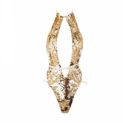 Bikini Enterizo Sexy con Lentejuelas y Cuello Halter Estilo Europeo - Image 2