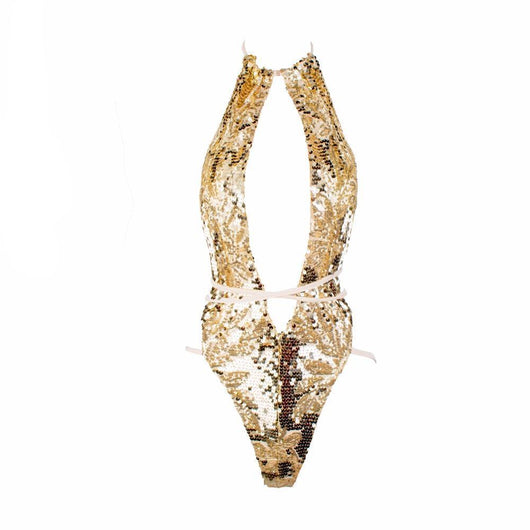 Bikini Enterizo Sexy con Lentejuelas y Cuello Halter Estilo Europeo - Image 2
