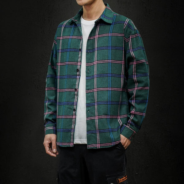 Camisa a Cuadros Entallada de Manga Larga con Botones