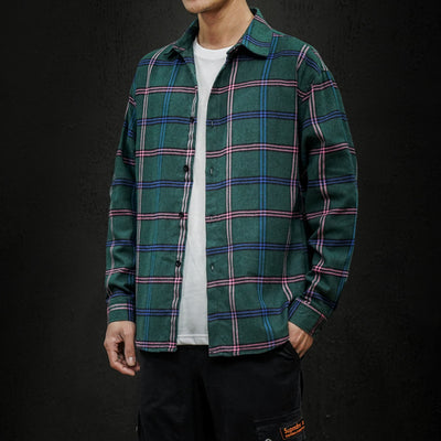 Camisa a Cuadros Entallada de Manga Larga con Botones