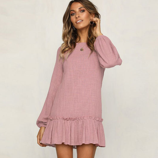 Vestido Casual de Manga Larga con Pliegues