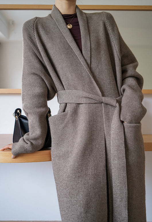 Cardigan Largo de Alpaca Grueso con Cinturón - Suéter Tejido Holgado para Mujer - Image 13