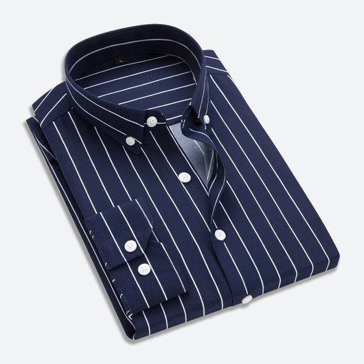 Camisa Manga Larga Slim Fit Estampada a Rayas para Hombre - Estilo Coreano - Image 4