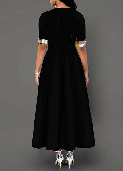 Vestido Largo Mujer Cuello Redondo Manga Irregular Contraste - Image 3