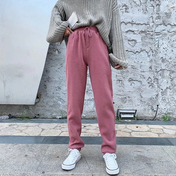 Pantalones Holgados de Cintura Alta con Cordones y Encaje