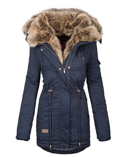 Abrigo Mujer Invierno con Cuello de Piel y Cierre de Cremallera - Image 4