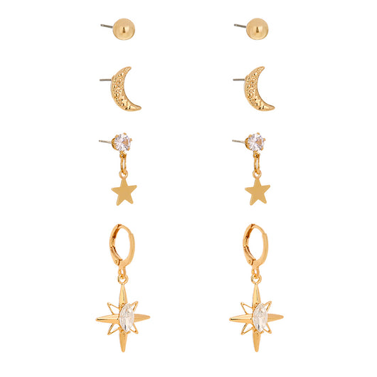 Set de 4 Aretes Lunares Brillantes - Diseño Moderno - Image 4