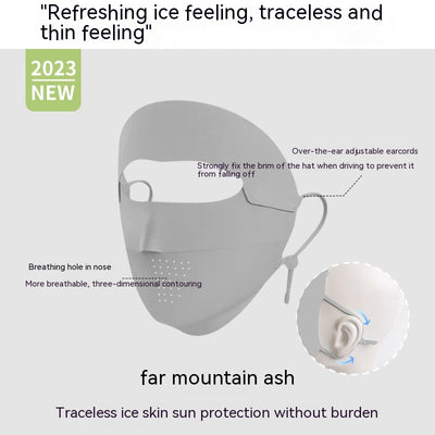 Light blue ice silk face mask with breathable perforations and adjustable ear loops for sun protection. - Image 8