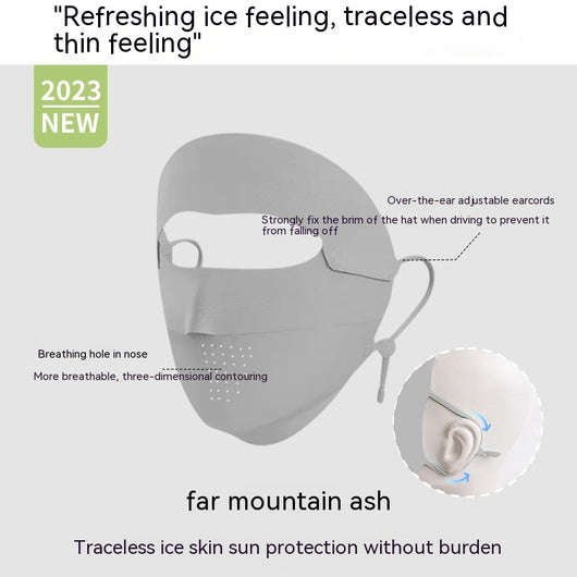 Light blue ice silk face mask with breathable perforations and adjustable ear loops for sun protection. - Image 8