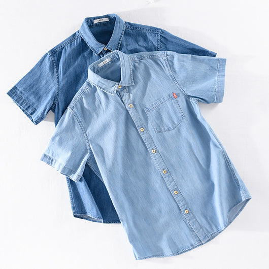 Camisa Denim Manga Corta de Algodón para Hombre - Clásica y Versátil - Image 3