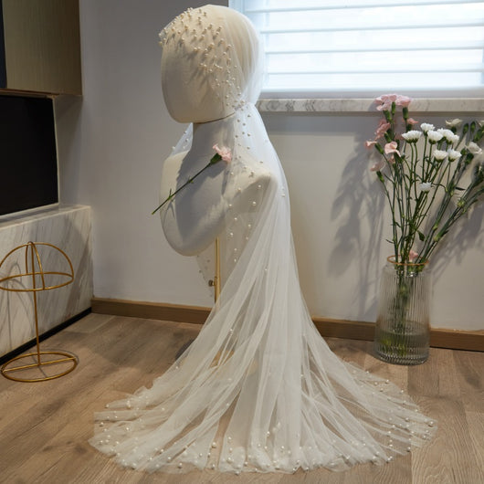 Vestido de Novia Largo con Velo de Perlas Fairy - Image 9