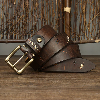 Cinturón Vaquero de Cuero Vintage Delavado con Hebilla de Pasador - Image 10