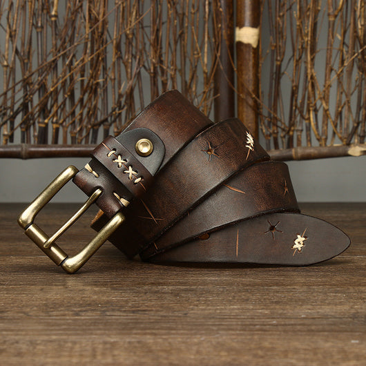 Cinturón Vaquero de Cuero Vintage Delavado con Hebilla de Pasador - Image 10