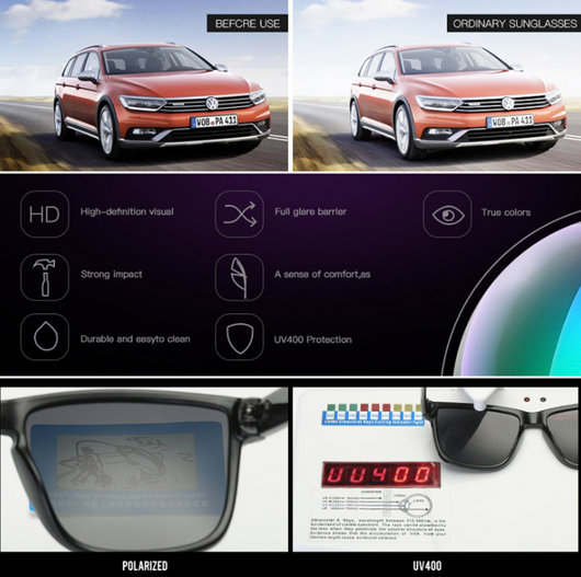 Black DUBERY polarized sunglasses with rectangular frames and dark lenses, shown from front and top-down angles. - Image 4