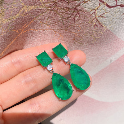 Aretes de Paraiba en Forma de Gota Esmeralda - Image 7