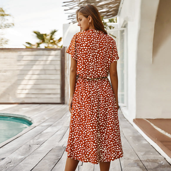Vestido Corto de Verano para Mujer con Lunares y Manga Corta