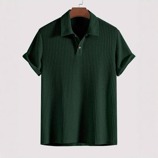 Camisa Casual de Punto Rombo con Solapa - Corte Holgado Manga Corta Hombre - Image 2