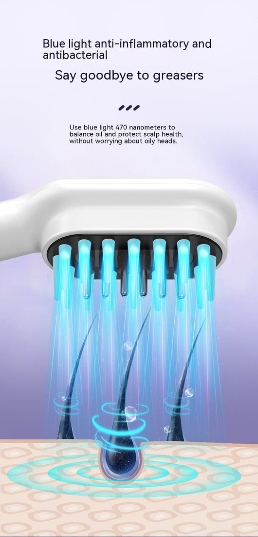 White scalp medicine feeder comb with blue and red light therapy, digital display, and massage function. - Image 15
