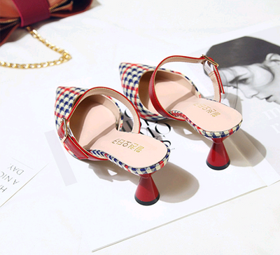 Sandalias de Tacón Alto Estilo Coreano con Diseño Cuadros - Pantuflas Puntiagudas para Mujer - Image 3