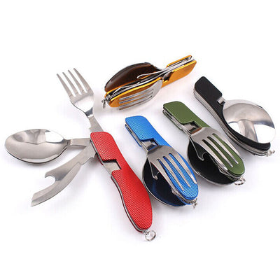 Cubiertos de Viaje Plegables Multifuncionales con Tres Cuchillos para Fruta
