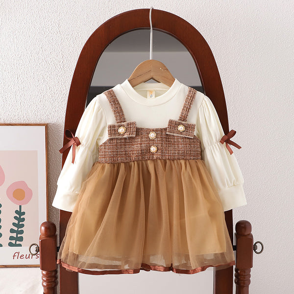 Vestido Falda Princesa Coreana Niña Primavera Otoño Estilo Dos Piezas con Tirantes