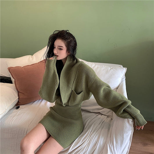 Conjunto Elegante: Chaqueta Suéter + Falda a Juego - Image 2