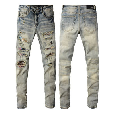 Pantalones Vaqueros Vintage Rotos para Hombre con Estampado de Gato y Parches - Image 11