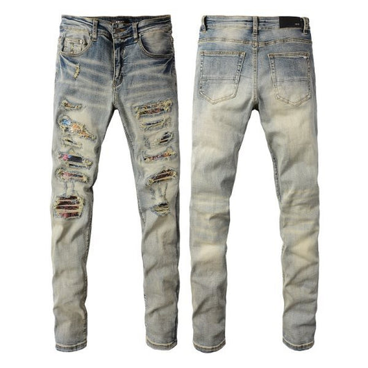 Pantalones Vaqueros Vintage Rotos para Hombre con Estampado de Gato y Parches - Image 11