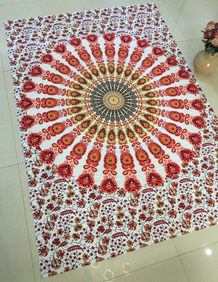 Large blue mandala hanging cloth with a detailed circular pattern and floral borders, made of chemical fiber. - Image 6
