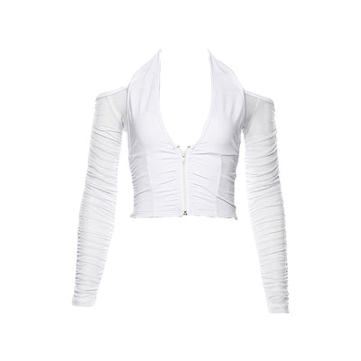 Camisa Base Blanca Manga Larga Cuello V Ajustada - Image 3