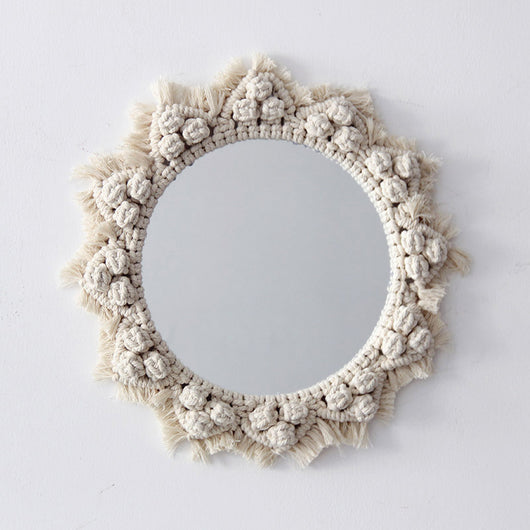Espejo Decorativo Escandinavo Girasol - Tapiz Hecho a Mano con Anillo de Cosmético - Image 9