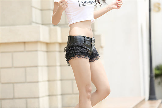 Shorts de Cuero con Costura de Encaje - Pantalón Sexy y Sofisticado - Image 4