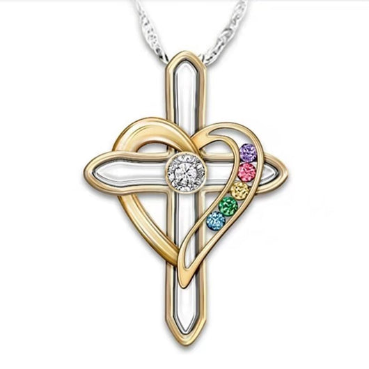 Collar Cruz de Amor con Gemas de Colores