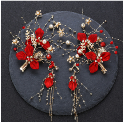 Juego de Pasadores Florales Rojos y Accesorios para el Cabello para Mujeres - Image 7