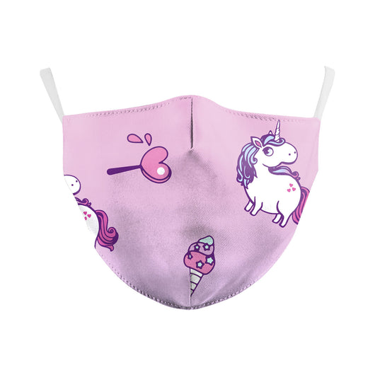Black dust mask with a whimsical print featuring white unicorns, colorful donuts, yellow stars, and rainbows. - Image 3