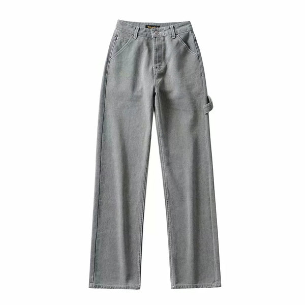 Jeans Talle Alto Pierna Ancha Retro con Costuras Decorativas