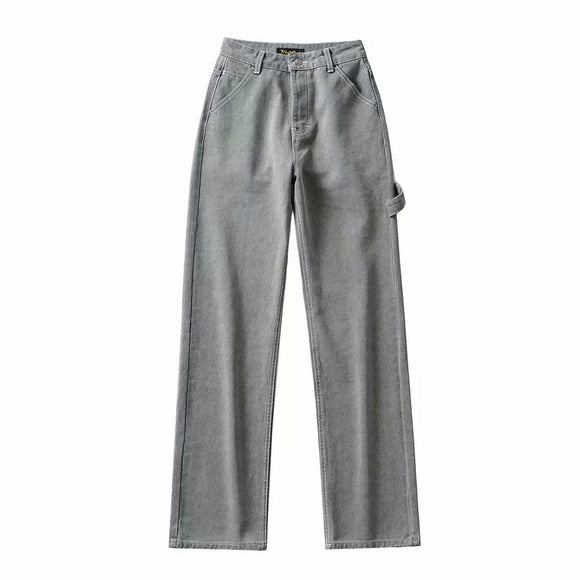 Jeans Talle Alto Pierna Ancha Retro con Costuras Decorativas