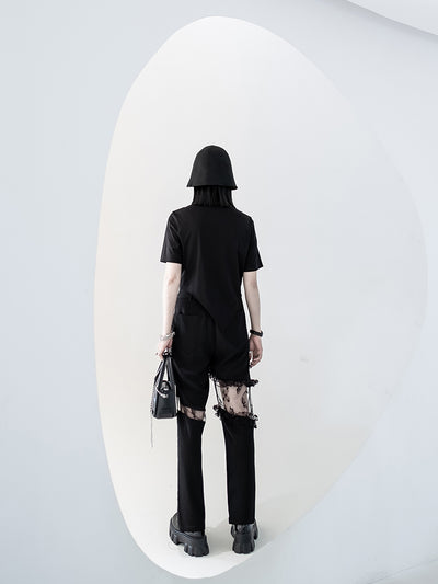 Pantalón Ancho Cintura Alta con Abertura Lateral y Encaje para Mujer - Image 12