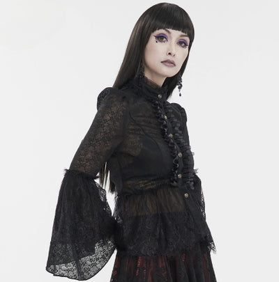 Camisa Punk Cuello Alto Ajustada con Mangas Acampanadas y Cintura Marcada - Image 8